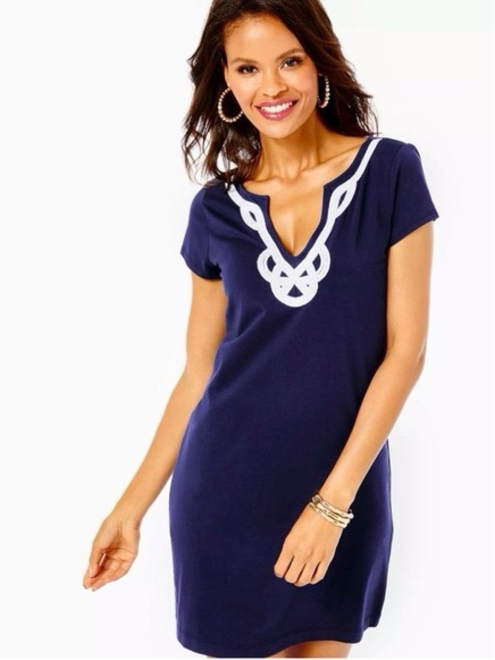 Lilly Pulitzer Brewster Contrast Trim Navy & White T-Shirt Dress Size XXSmall